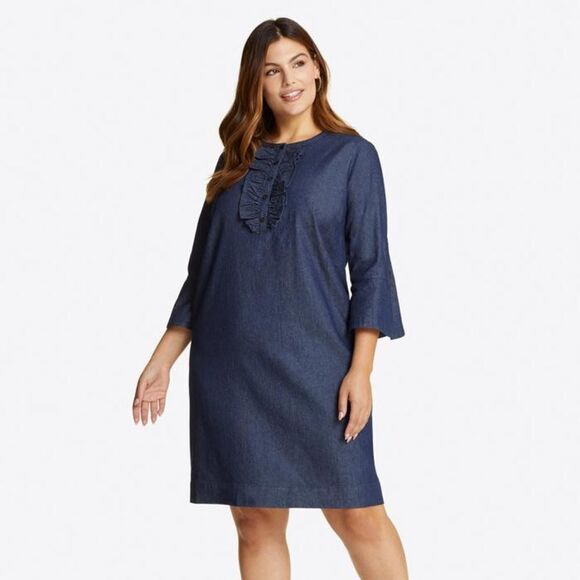 ✨ HP✨Chambray Ruffle Shift Dress✨ - Picture 3 of 13